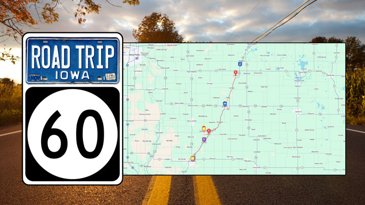 A map shows featured stops on Iowa Highway 60.