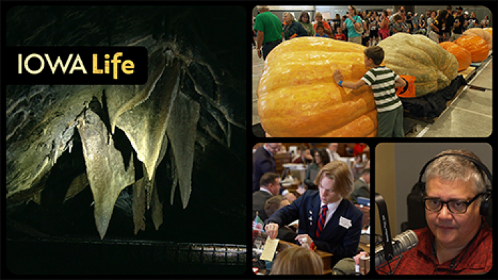 Iowa Life logo, Spook Cave, BIG pumpkins, Iowa Legislative Page Program, Bob Fisher