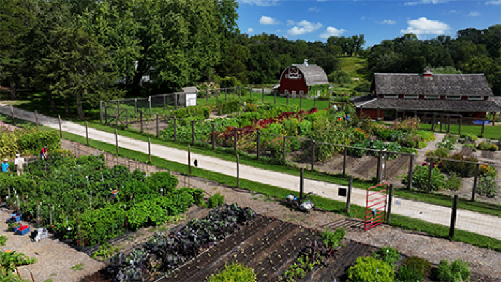 An aerial view of Seed Savers Exchange Heritage Farm.