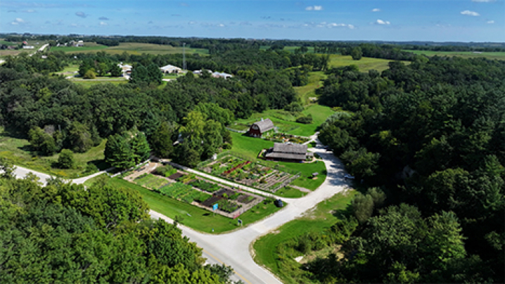 An aerial view of Seed Savers Exchange Heritage Farm.