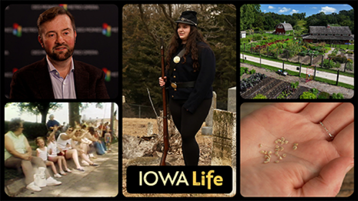 A gridded-like collage of five photos, plus the Iowa Life logo, which is centered at the bottom.