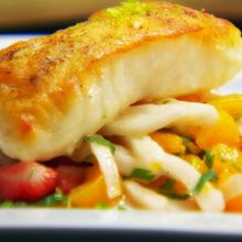 Pan Seared Sea Bass with Strawberry Jícama Salad