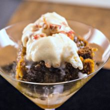 Pumpkin Bread Pudding with Caramel Apple Sauce