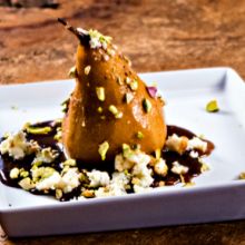Coffee Poached Pear with Maytag Blue Cheese