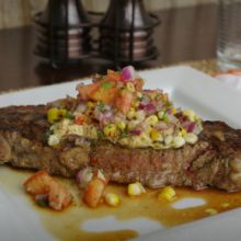 Grilled Steak with Roasted Poblano Butter & Corn Salsa