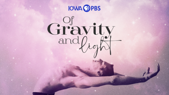 Shirtless man in a dance pose with Of Gravity and Light text above