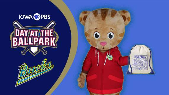 Iowa PBS day at the ballpark with the Bucks. Image of Daniel Tiger.