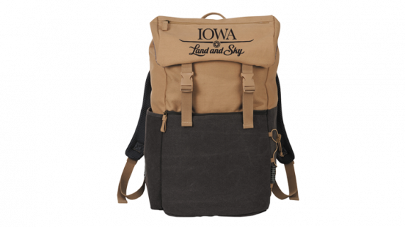 Beige and charcoal two-tone canvas backpack