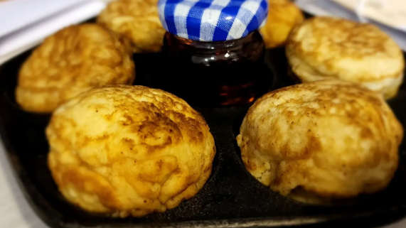 Muffin like dessert in a cast iron pan