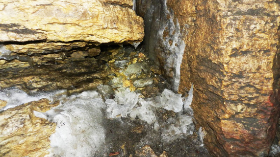 Icy area on the wall of an ice cave