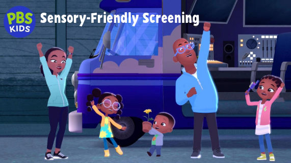 An animated family with hands in the air in celebration.