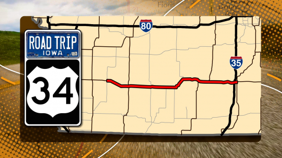 A yellow map with a red line along a highway