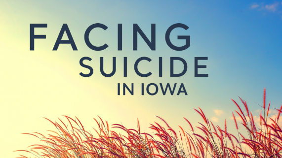 Facing Suicide in Iowa logo in the sky over wheat.