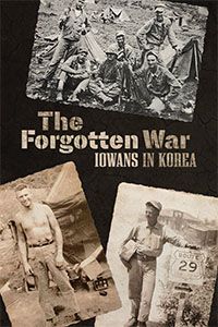 Three photos from the Korean War with the show logo.