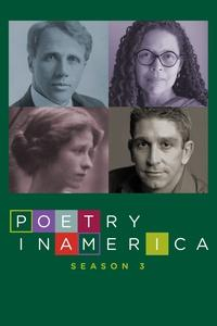 Poetry in America poster image with four faces and logo.