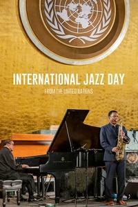 A saxophone player and a piano player play jazz at the United Nations.
