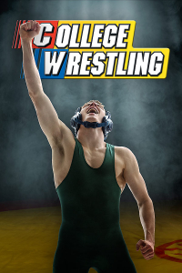 College Wrestling - A wrestler reaching for the sky with excitement from a win!