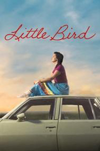 A profile view of Bezhig Little Bird (AKA Esther Rosenblum) sitting atop a car.