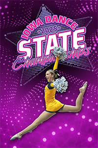 2025 Iowa State Dance Championships poster art with show logo and girl leaping through the air.