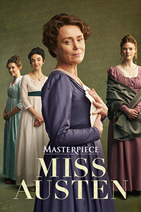 Miss Austen on Masterpiece logo, plus four women in period dresses.