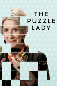 An older woman with light hair is the subject of an unfinished puzzle.