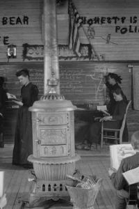 Interior view of the Bear Creek Township School showing class in session. Brooklyn, Iowa. ca. 1893.