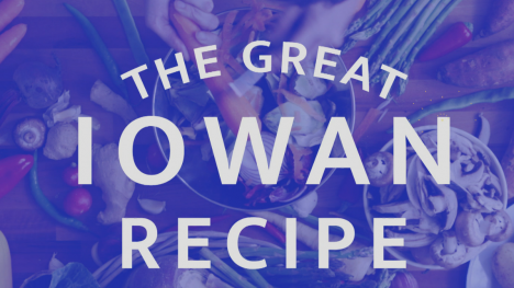 The Great Iowan Recipe text with veggies in the background