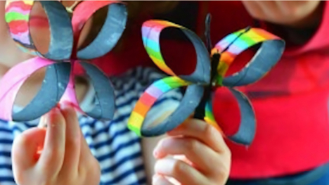 Make beautiful spring butterflies out of recycled toilet paper rolls!