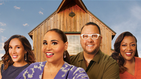 The Great American Recipe hosts in front of a barn.