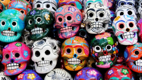 Collection of painted skulls for Day of the Dead