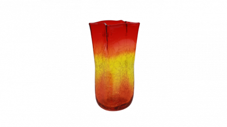 Blenko Glass Tangerine Crackled Bag Vase