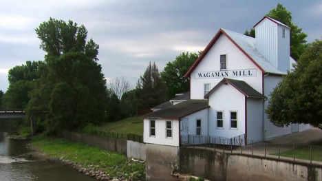 An exterior view of the Wagaman Mill in Lynnville, Iowa.
