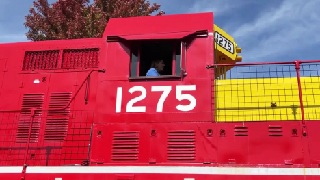 A red locomotive engine