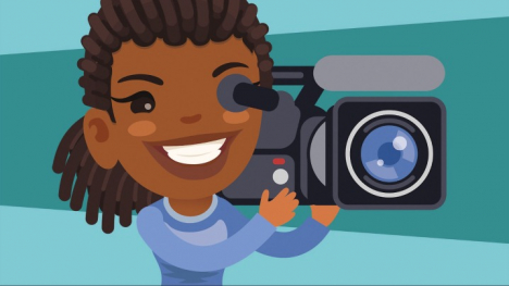 A drawing of a teenage girl holding a video camera