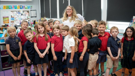 Angie Patti and her kindergarten students in the classroom
