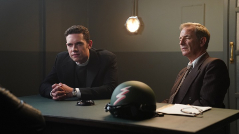 Grantchester main characters sitting at a table together