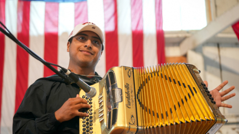 Accordion player at Pioneer Hall