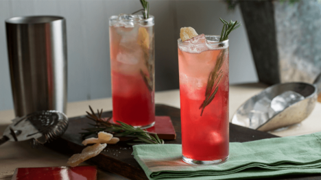 Pink cocktail in a tall glass