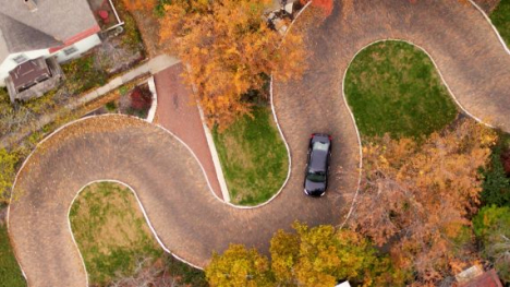 A curvy road shot from above