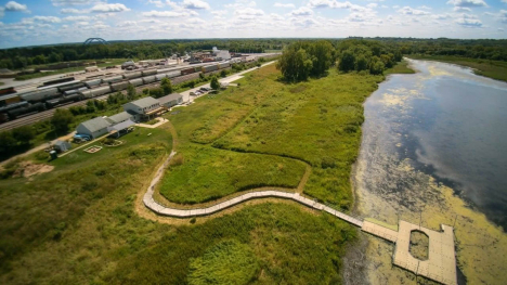 Image of a wetland next to a city.