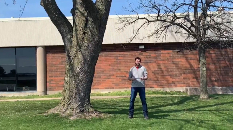 Image of man standing next to a large tree.