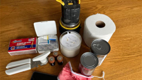 A group of items which can be helpful in the event of severe weather.