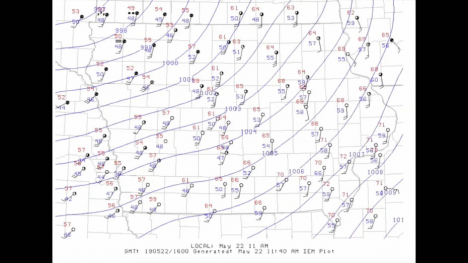 Image of a map of Iowa with wind direction indicators.