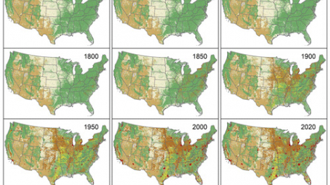 Maps showing changes in land use in the United States in 1640