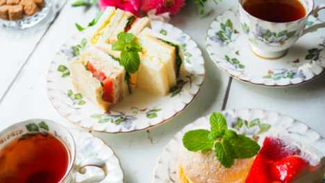 teacups with sandwiches 