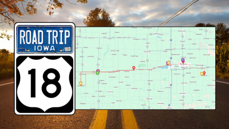 A map shows featured stops on Iowa US Highway 18.