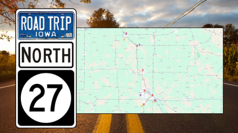 A map shows featured stops on Iowa Highway 27 North.