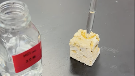 Acid is dropped on limestone sample