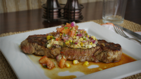 Grilled Steak with Roasted Poblano Butter & Corn Salsa