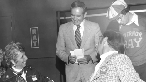 Governor of Iowa, Robert D. Ray visits with supporters.